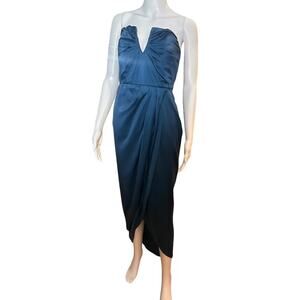 NWT Yumi Kim Bombshell Silk Strapless Maxi Dress Blue Tulip Hem Sweetheart Sz XS